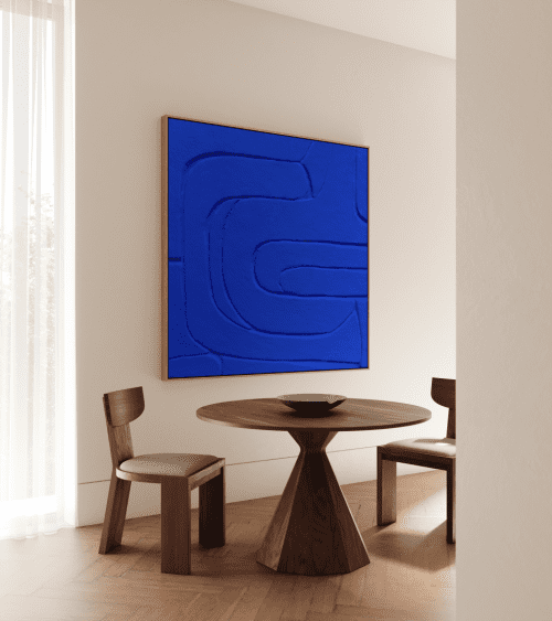 Blue 3D Textured Wall Art | Mixed Media by Serge Bereziak. Item composed of canvas & paper compatible with minimalism and contemporary style