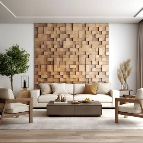 Wooden Cube Panel Tiles | Paneling in Wall Treatments by ZDS. Item made of wood works with boho & contemporary style