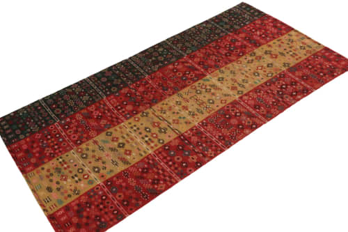 Antique Russian Verneh kilim in Red, Beige & Black Panels | Area Rug in Rugs by Rug and Kilim