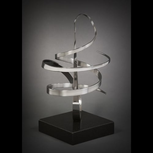 Stainless Steel Kinetic Sculpture on granite "Orbit" | Sculptures by KineticSteel. Item composed of steel