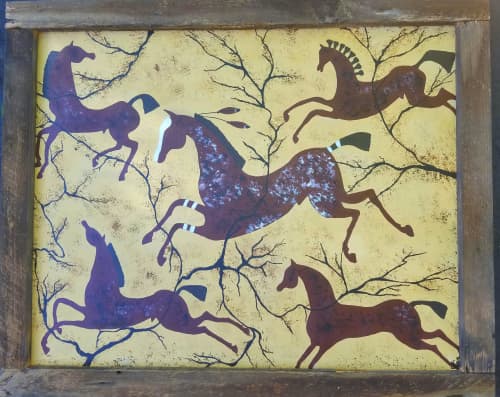 Hunting Horses | Oil And Acrylic Painting in Paintings by Liz Johnston. Item composed of canvas and synthetic