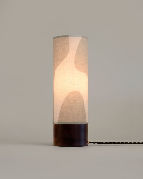 Modern Table Lamp | Lamps by La Loupe. Item composed of walnut and linen in mid century modern or modern style