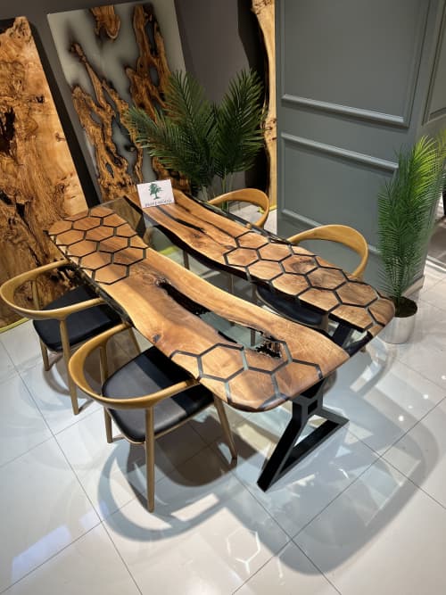 Kitchen dining table, Honeycomb Epoxy Table | Tables by Brave Wood. Item made of walnut & metal