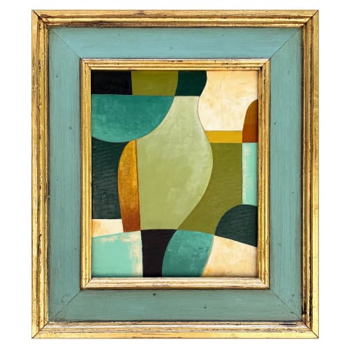 Abstract Oil Painting in Vintage Blue Painted Frame | Oil And Acrylic Painting in Paintings by Suzanne Nicoll Studio. Item composed of wood in minimalism or mid century modern style