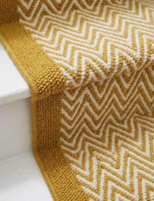 Handwoven Woolen Yellow Runner Rug | Rugs by Evergreen Carpets. Item made of wool works with boho & minimalism style
