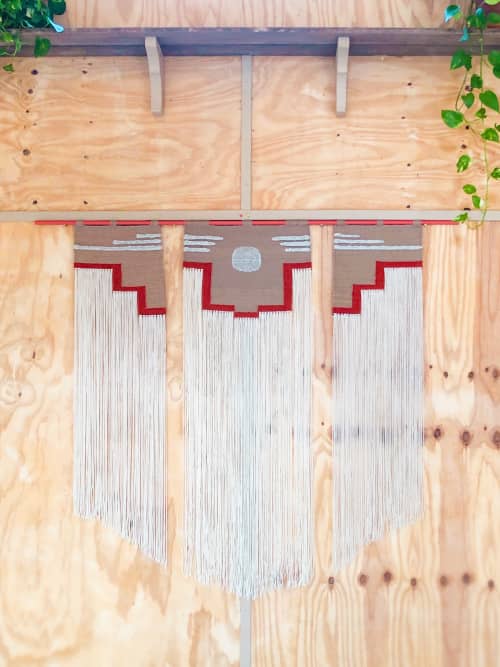 Handwoven Triptych Tapestry | Wall Hangings by Estudio Zanny. Item composed of cotton and fiber