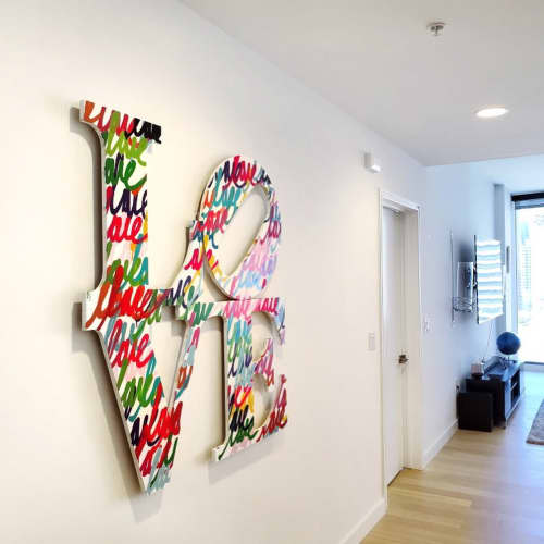 "Love" on wooden panel | Wall Sculpture in Wall Hangings by Ruben Rojas. Item composed of birch wood and synthetic
