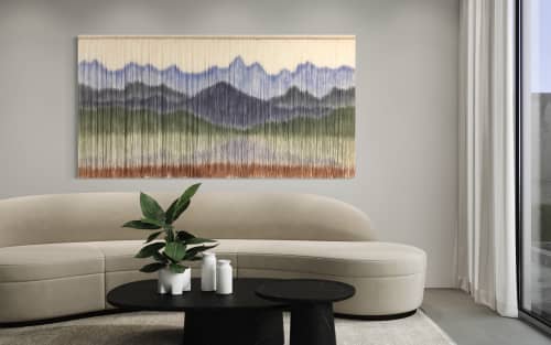 GLACIER PARK Mountain Art, Fiber Art, Landscape Tapestry | Wall Hangings by Wallflowers Hanging Art. Item made of oak wood with wool works with boho & mid century modern style