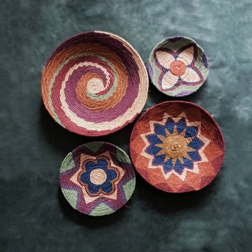 4 Pieces Wall Plate Boho Wall Decor | Ornament in Decorative Objects by Sarmal Design. Item made of cotton & synthetic compatible with boho and contemporary style