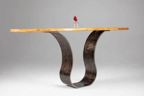 Tina Console Table Antiqued | Live Edge Slab & Steel Table | Tables by Recovery Furniture by Carlo Stenta. Item made of wood & steel compatible with contemporary and industrial style