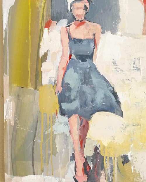 Hustling Home to Fix the Strap Abstract Figure Painting | Oil And Acrylic Painting in Paintings by Donna Weathers. Item composed of wood