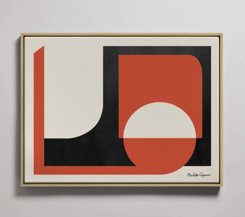 "Abstract Red Graphic" - Midcentury Modern Painting | Oil And Acrylic Painting in Paintings by ART + ALCHEMY By Nicolette Atelier. Item composed of wood and canvas in minimalism or mid century modern style