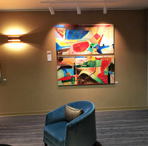 Five Bird Diptych | Oil And Acrylic Painting in Paintings by Owen Brown | Frederick R. Weisman Art Museum in Minneapolis. Item composed of synthetic