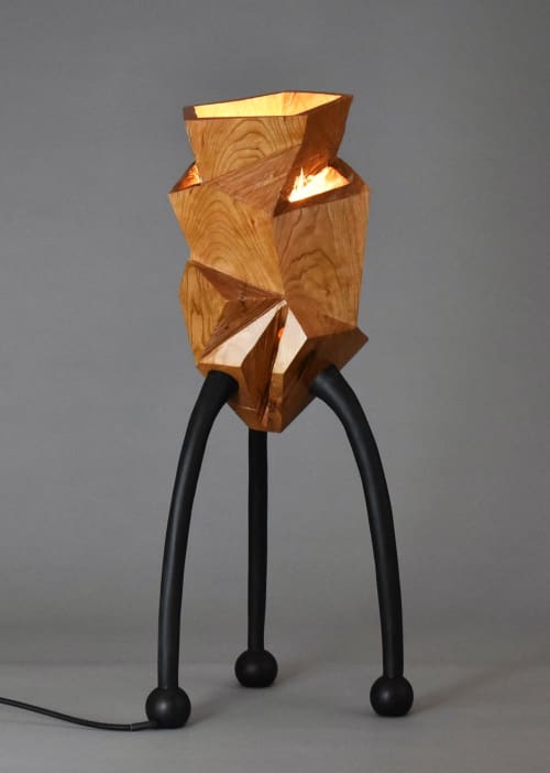 Trendy Legs, Carved Cherry and Epoxy Lighting Sculpture | Table Lamp in Lamps by Phil Woodward Art. Item composed of wood in mid century modern or contemporary style