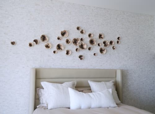 Porcelain Wall Sculpture, 40 Pieces, Gold Iridescent | Wall Hangings by SevaCeramics. Item made of ceramic