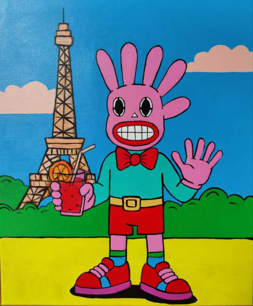 Mr. Fivebunny in Simulacrland: Paris | Oil And Acrylic Painting in Paintings by Berezart. Item made of canvas works with contemporary & urban style