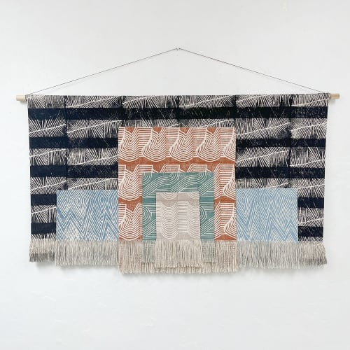 Layered Block Print Headboard Wall Hanging | Tapestry in Wall Hangings by Julia Canright. Item composed of wood & canvas compatible with boho and eclectic & maximalism style