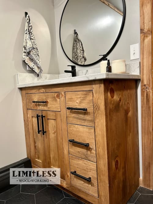 Model #1046 - Custom Single Sink Vanity | Countertop in Furniture by Limitless Woodworking. Item composed of maple wood in mid century modern or contemporary style