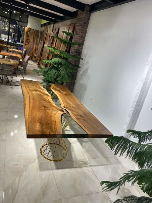 Walnut Table with Clear Epoxy | Dining Table in Tables by Gül Natural Furniture. Item composed of walnut and steel in minimalism or contemporary style