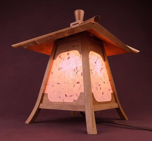 Japanese Lamp / Lantern In Cherry Wood -"Kodama" | Table Lamp in Lamps by Studio Straylight. Item made of wood with paper works with japandi & asian style