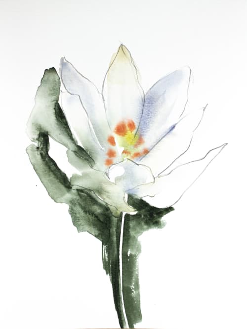 Bloodroot No. 3 : Original Watercolor Painting | Paintings by Elizabeth Becker. Item composed of paper compatible with minimalism and contemporary style