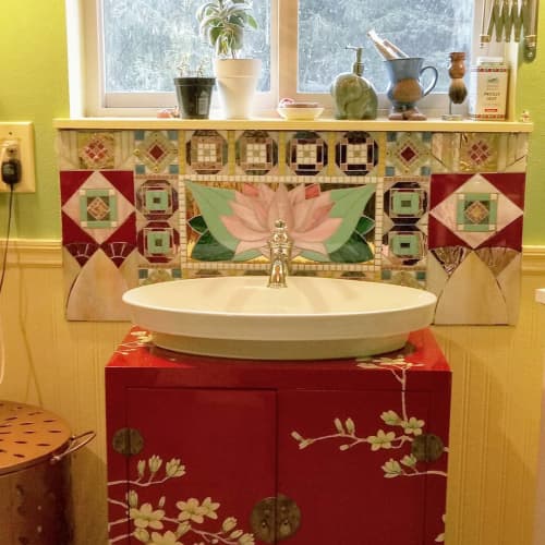 Lotus Backsplash | Mosaic in Art & Wall Decor by JK Mosaic, LLC. Item composed of ceramic