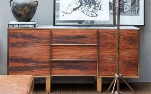 Hidden Console | Media Console in Storage by LAGU. Item made of wood with marble