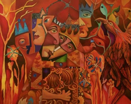 Parea | Oil And Acrylic Painting in Paintings by Niki J Sands. Item composed of canvas and synthetic