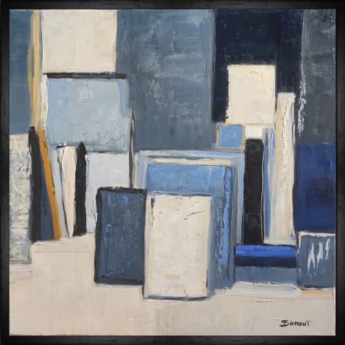 The Blue Workshop / L'atelier bleu | Oil And Acrylic Painting in Paintings by Sophie DUMONT. Item composed of canvas in minimalism or contemporary style