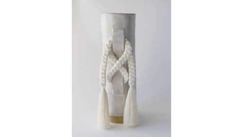Handmade Ceramic Vase #696 in White with White Cotton Braid | Vases & Vessels by Karen Gayle Tinney. Item made of cotton & stoneware compatible with minimalism and contemporary style