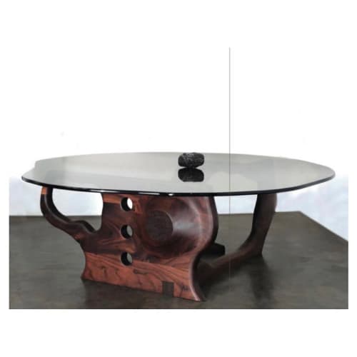 Free Form Sculpted Coffee Table with Organically Shaped | Tables by Hagerman Works. Item composed of walnut & glass