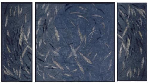 Erica Hopper "Gainsbaai Blue" Triptych | Oil And Acrylic Painting in Paintings by YJ Contemporary Fine Art | YJ Contemporary Fine Art in East Greenwich. Item composed of canvas
