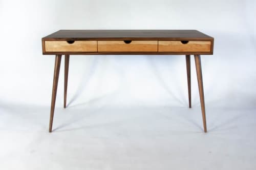Mid-Century Solid Black Walnut Office Desk with Cherry Wood | Tables by Curly Woods. Item made of oak wood with concrete works with mid century modern style