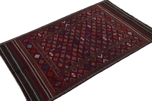 Vintage Baluch Tribal Kilim in Red with Geometric Patterns | Area Rug in Rugs by Rug and Kilim