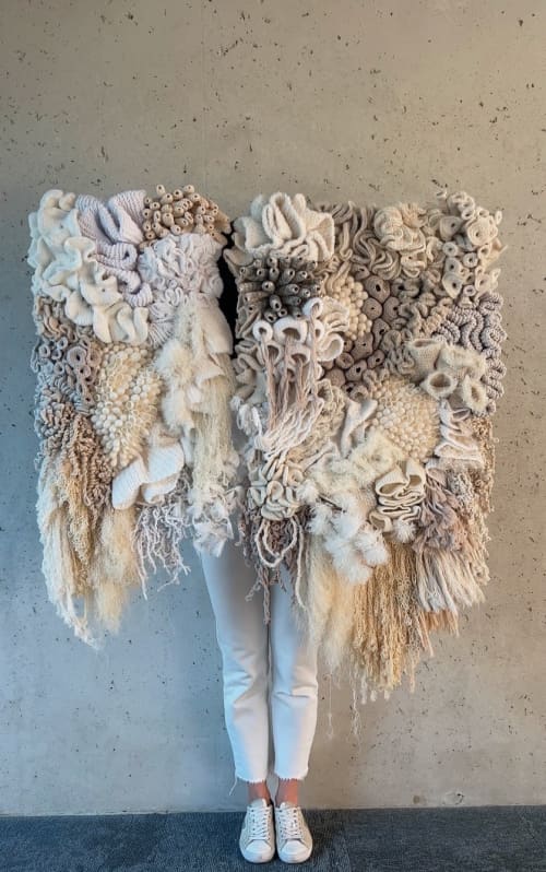 Deep Ocean Textile Wall Art Vertical Fiber Sculpture | Wall Sculpture in Wall Hangings by Anna Baranova Art. Item composed of cotton and fiber in contemporary or modern style