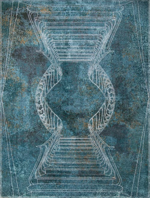 Rug Napoli Smeraldo hand-knotted architecture themed blue | Area Rug in Rugs by Atelier Tapis Rouge. Item made of wool works with art deco & modern style