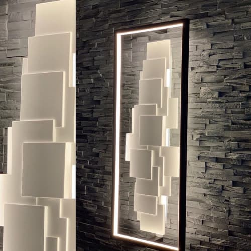 Sculptural LT | Sconces by CINIER. Item composed of steel and stone