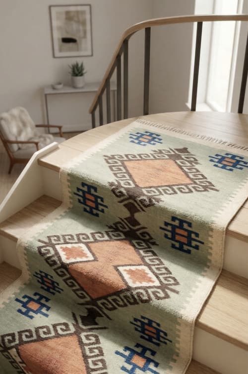 Handwoven Woolen Stair Runner Rug | Rugs by Evergreen Carpets. Item composed of wool in boho or minimalism style
