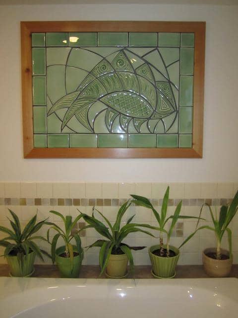 Abstracted Fish Mural | Tiles by Lynne Meade. Item composed of cement