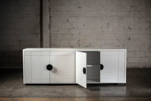 Modern White Lonely Dots Solid Oak Sideboard | Storage by Aeterna Furniture. Item made of oak wood