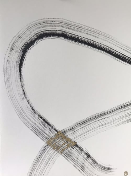 One Breath Painting with Gold Leaf | Oil And Acrylic Painting in Paintings by Filiz Soyak. Item composed of paper compatible with minimalism and contemporary style