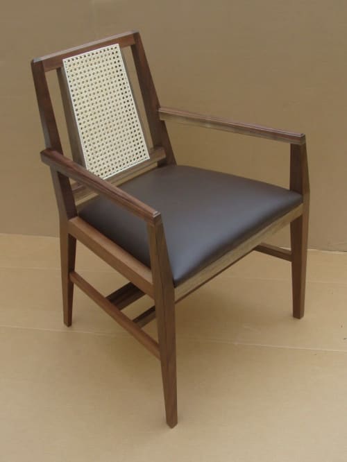 Walnut Dining Chair With Arms | Chairs by CraftsmansLife: Donald DiMauro Woodwork & Design. Item made of walnut with leather