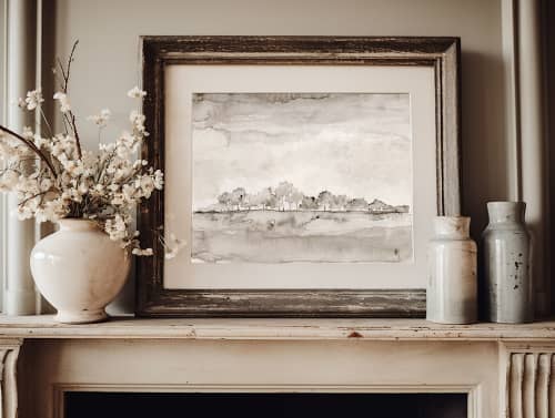 Monochromatic Tree Art Print in a Vintage Style | Prints by Melissa Mary Jenkins Art. Item composed of paper in country & farmhouse or japandi style