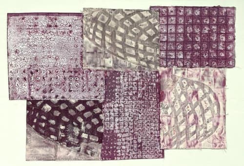 Fractured Alalgamated Lattice | Collage in Paintings by Susan Smereka. Item composed of paper & fiber compatible with contemporary and modern style