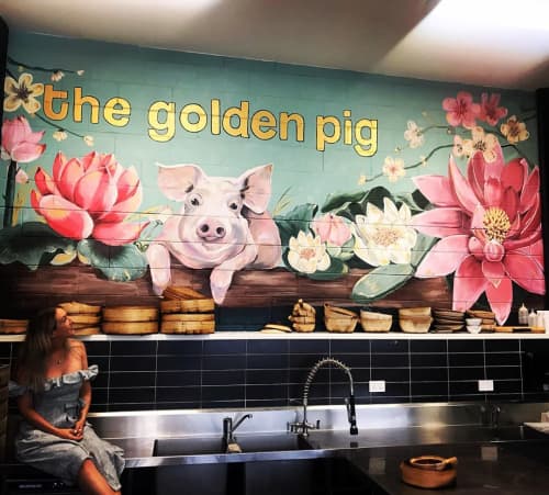 mural (the golden pig) | Murals by Emma-Alyce Art | The Golden Pig Restaurant & Cooking School in Newstead. Item made of synthetic