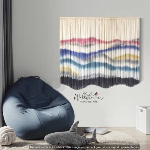 ALOFT Multi color Pastel Textile Wall Hanging | Macrame Wall Hanging in Wall Hangings by Wallflowers Hanging Art. Item composed of oak wood and wool in boho or contemporary style