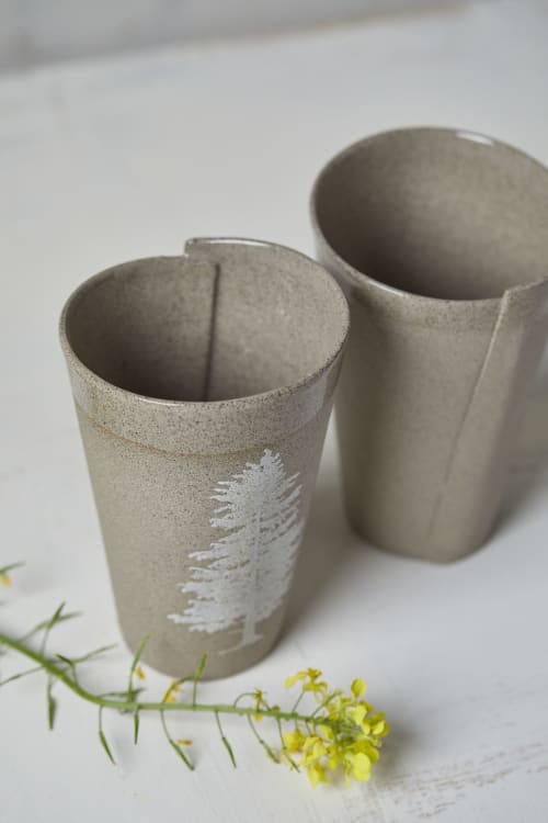Gray Tree Mugs Set of 2 | Drinkware by ShellyClayspot. Item composed of stoneware
