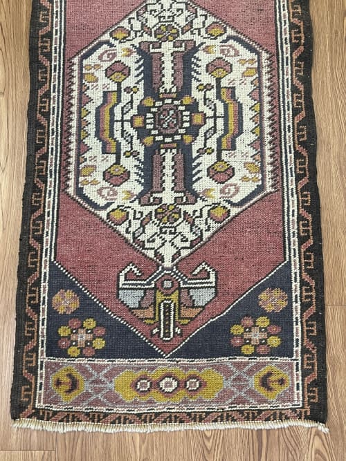 Hand-woven Turkish Rug Doormat| 1.11 x 4 | Small Rug in Rugs by Wool and Rug. Item composed of wool compatible with boho and contemporary style