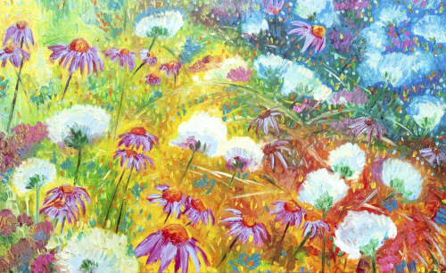 Echinacea Bloom | Oil And Acrylic Painting in Paintings by Chiara Magni. Item made of canvas with synthetic
