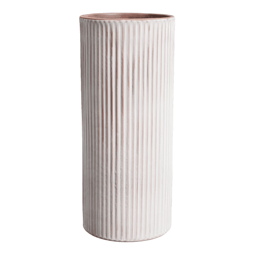 White-pink handcarved cylinder vase | Vases & Vessels by ENOceramics. Item made of ceramic works with minimalism & contemporary style